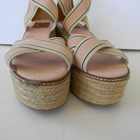 TORY BURCH FREIDA PINK ESPADRILLE PLATFORM WEDGE SANDALS SZ 10M - Picture 2 of 10